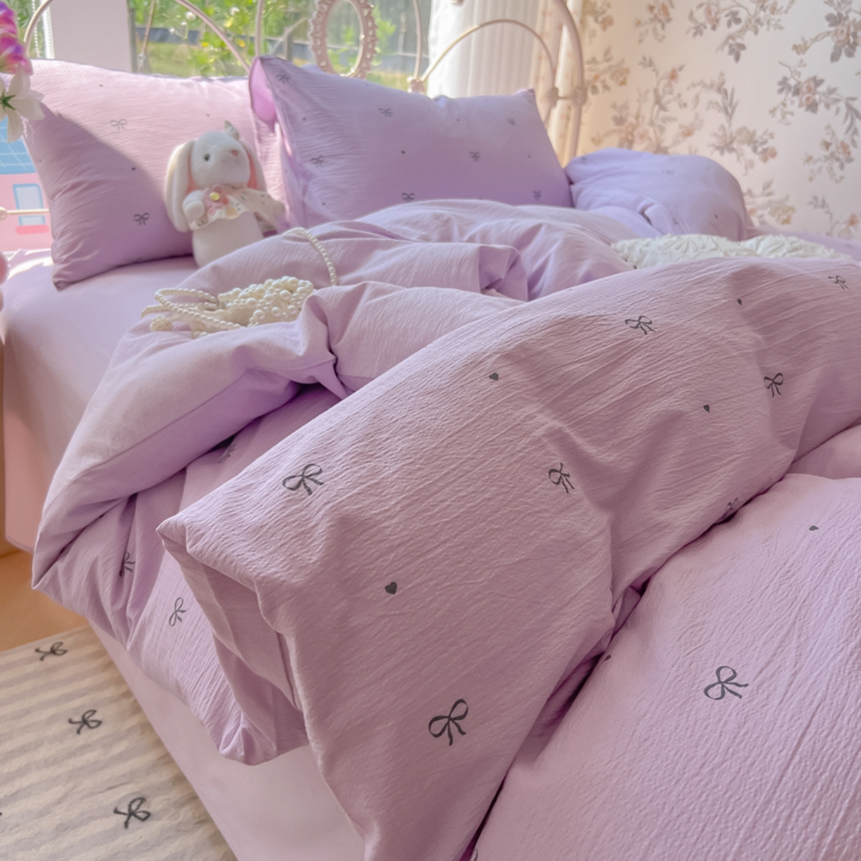 91家纺网 家纺一手货源 找家纺 （总）玉海棠家纺 2025新款云感双层纱暗合四件套