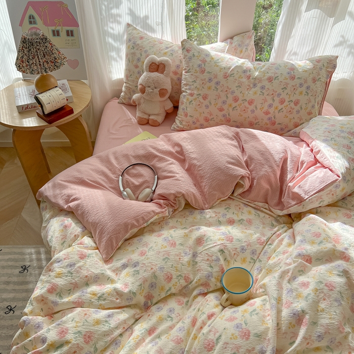 91家纺网 家纺一手货源 找家纺 玉海棠家纺 2025新款云感双层纱暗合四件套 醉花阴