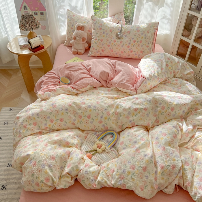 91家纺网 家纺一手货源 找家纺 玉海棠家纺 2025新款云感双层纱暗合四件套 醉花阴