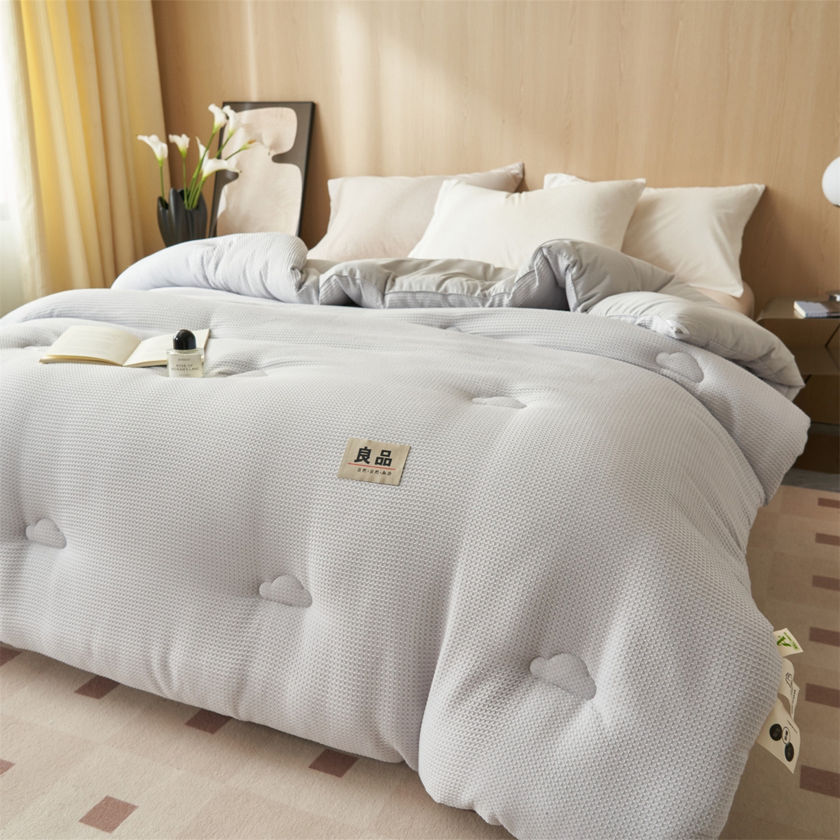 91家纺网 家纺一手货源 找家纺 恬思语家纺 2025秋冬新品提花华夫格55%大豆冬被 被子被芯 素锦灰
