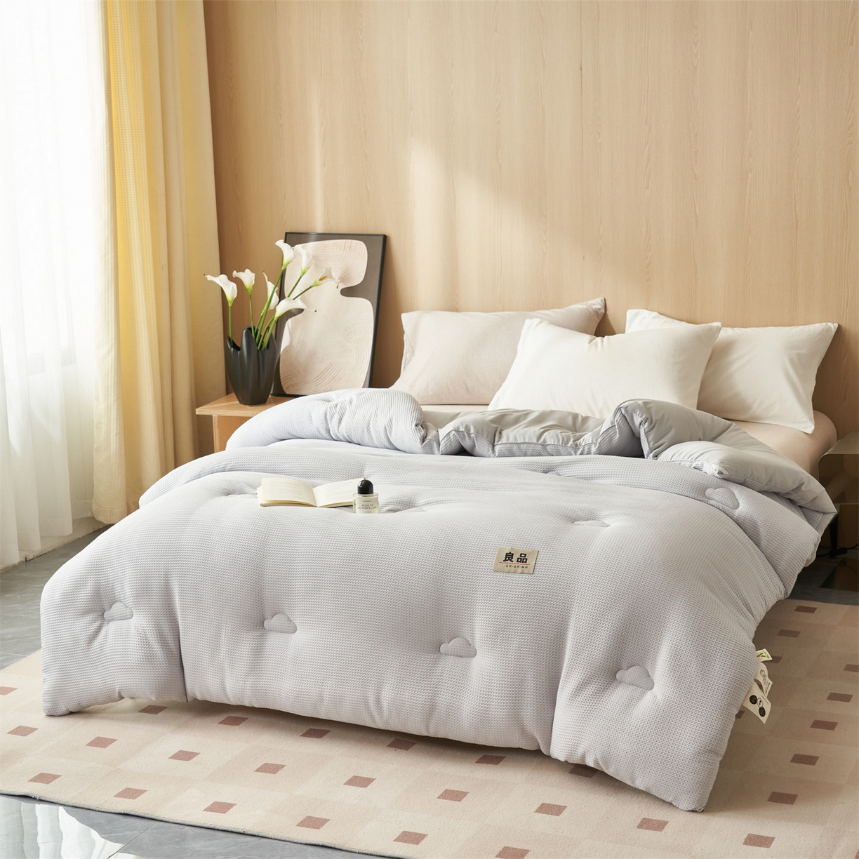 91家纺网 家纺一手货源 找家纺 恬思语家纺 2025秋冬新品提花华夫格55%大豆冬被 被子被芯 素锦灰