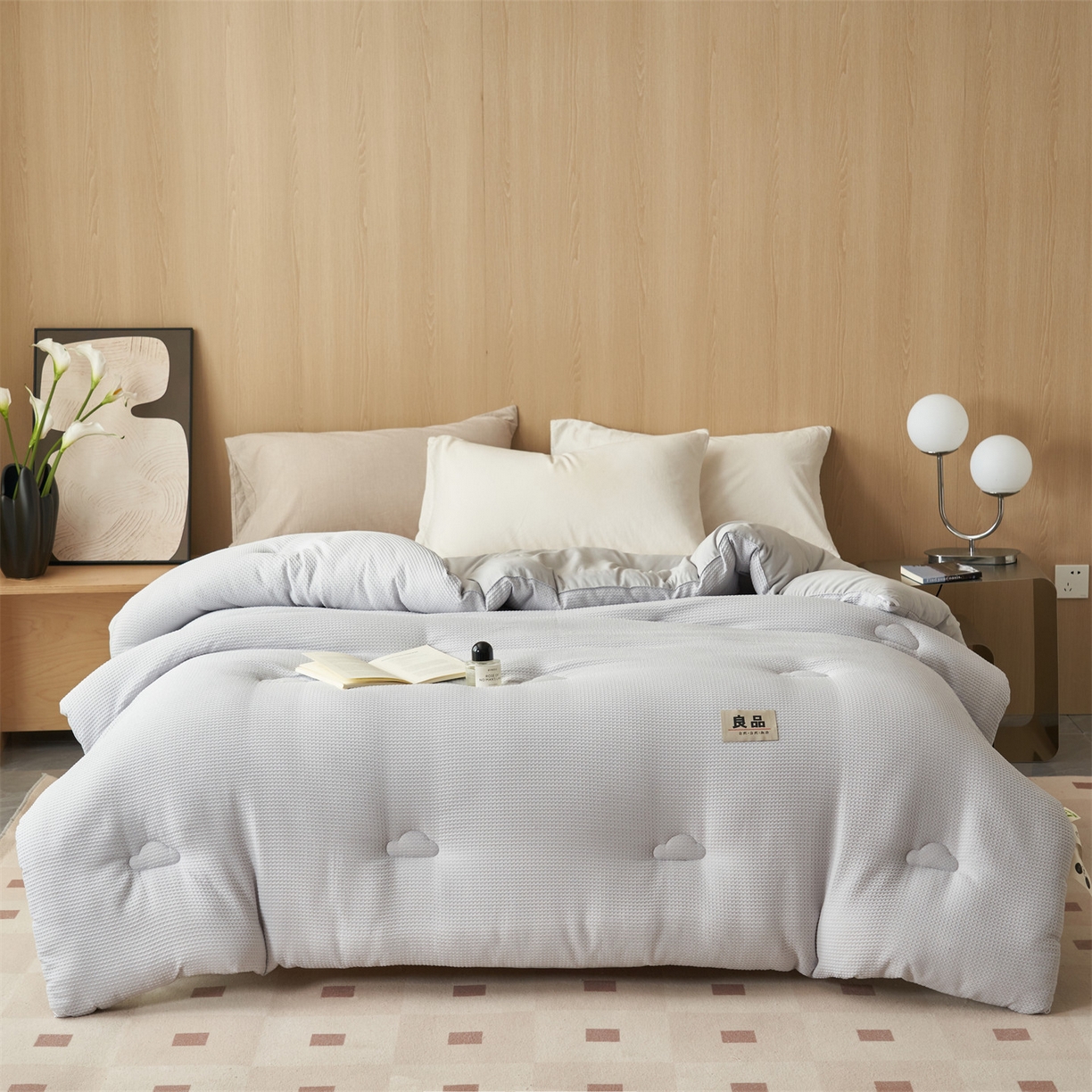 91家纺网 家纺一手货源 找家纺 恬思语家纺 2025秋冬新品提花华夫格55%大豆冬被 被子被芯 素锦灰
