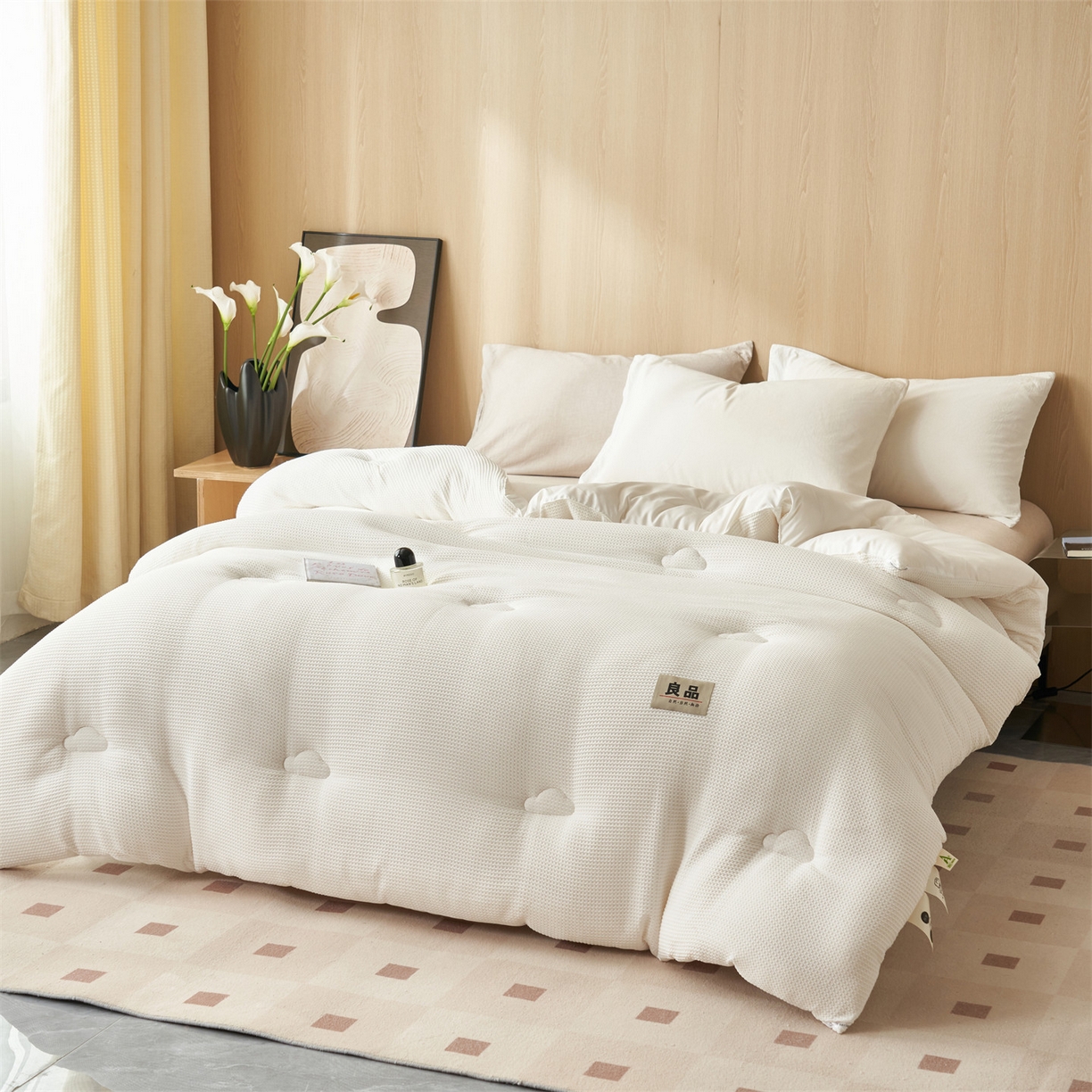 91家纺网 家纺一手货源 找家纺 恬思语家纺 2025秋冬新品提花华夫格55%大豆冬被 被子被芯 素锦白