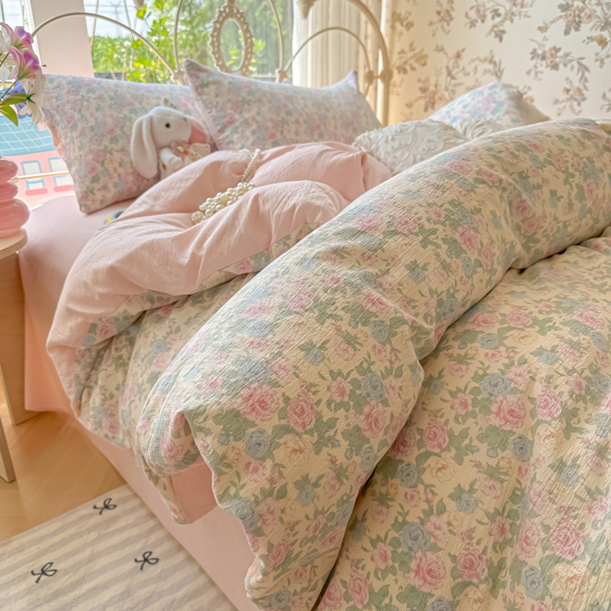 91家纺网 家纺一手货源 找家纺 （总）玉海棠家纺 2025新款云感双层纱暗合四件套