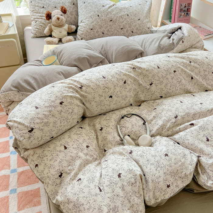 91家纺网 家纺一手货源 找家纺 玉海棠家纺 2025新款云感双层纱暗合四件套 兔与晚风