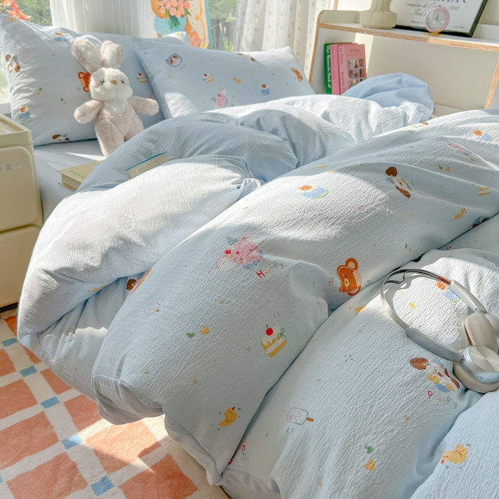 玉海棠家纺 2025新款云感双层纱暗合四件套 动物狂欢会兰