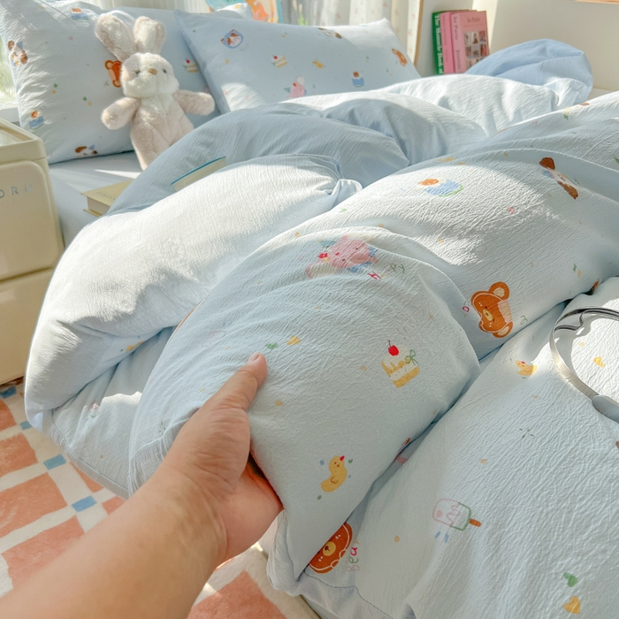 91家纺网 家纺一手货源 找家纺 玉海棠家纺 2025新款云感双层纱暗合四件套 动物狂欢会兰