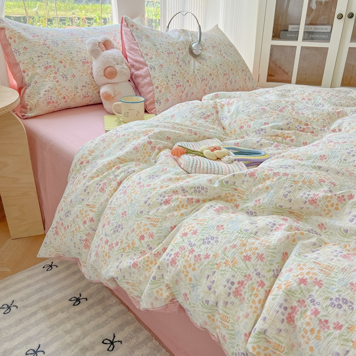 91家纺网 家纺一手货源 找家纺 玉海棠家纺 2025新款云感双层纱暗合四件套 田野