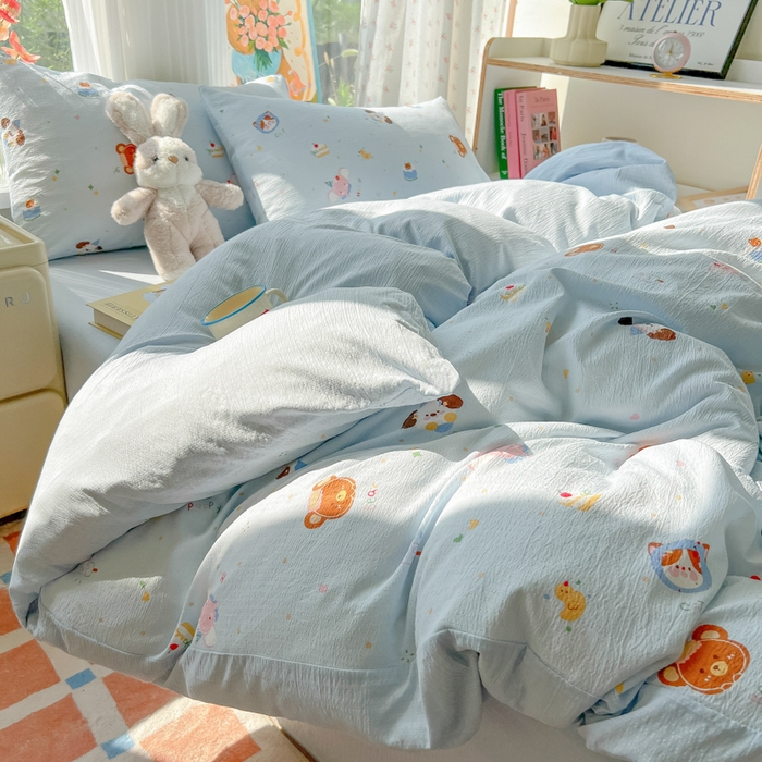 91家纺网 家纺一手货源 找家纺 玉海棠家纺 2025新款云感双层纱暗合四件套 动物狂欢会兰