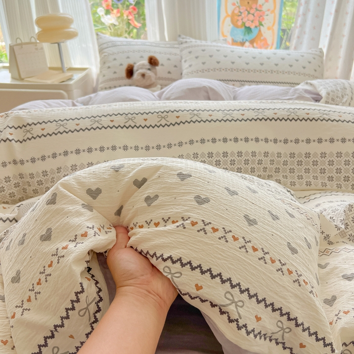 91家纺网 家纺一手货源 找家纺 玉海棠家纺 2025新款云感双层纱暗合四件套 波西米亚