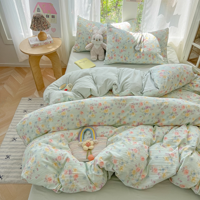 91家纺网 家纺一手货源 找家纺 玉海棠家纺 2025新款云感双层纱暗合四件套 伊人