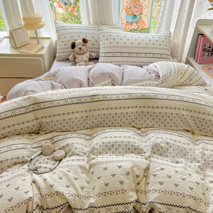 91家纺网 家纺一手货源 找家纺 玉海棠家纺 2025新款云感双层纱暗合四件套 波西米亚