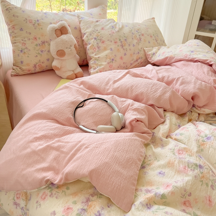 91家纺网 家纺一手货源 找家纺 玉海棠家纺 2025新款云感双层纱暗合四件套 满庭芳