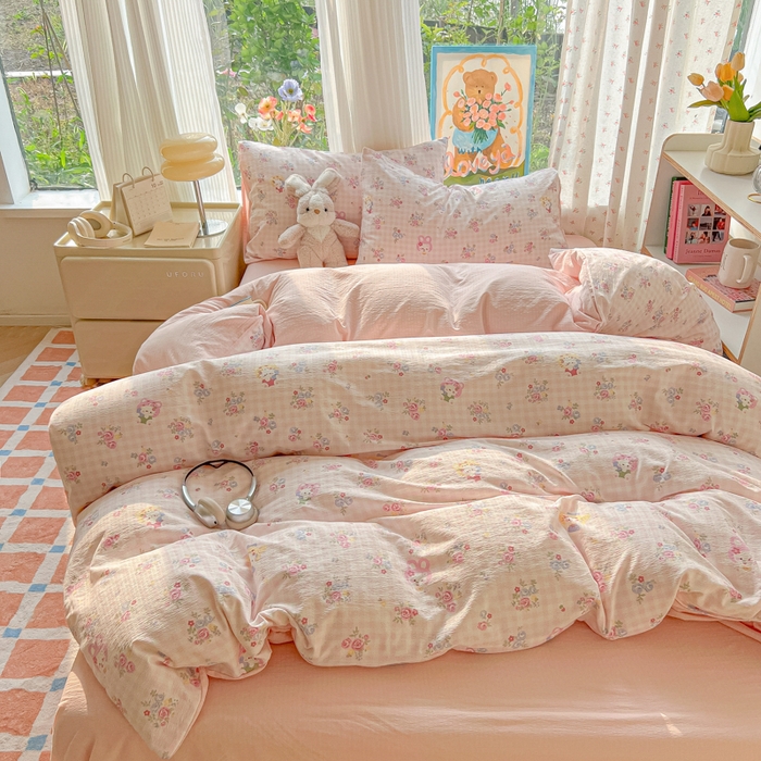 91家纺网 家纺一手货源 找家纺 玉海棠家纺 2025新款云感双层纱暗合四件套 花园小猫