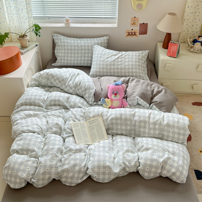 91家纺网 家纺一手货源 找家纺 玉海棠家纺 2025新款云感双层纱暗合四件套 灰雅格