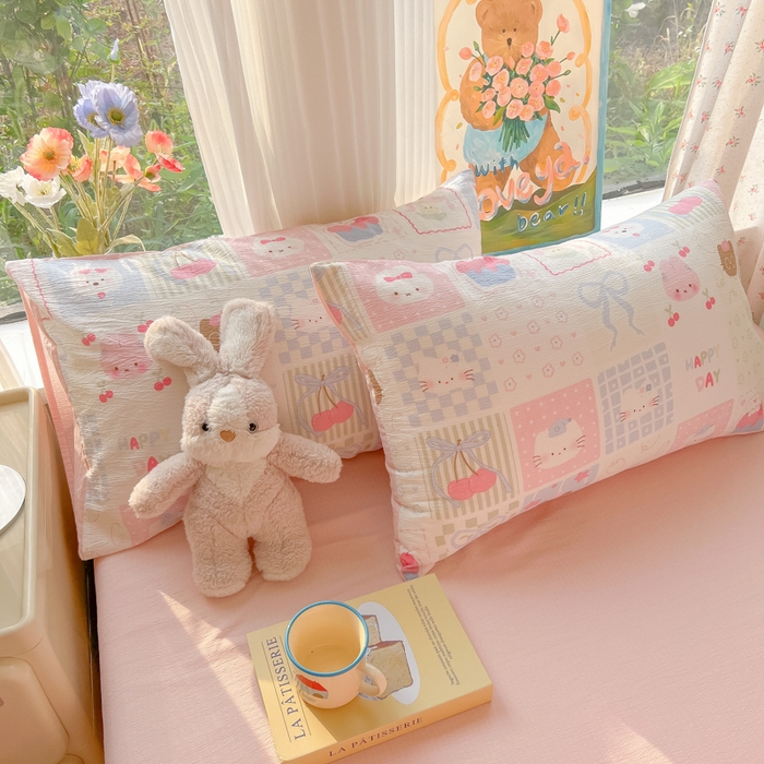 91家纺网 家纺一手货源 找家纺 玉海棠家纺 2025新款云感双层纱暗合四件套 萌物家族