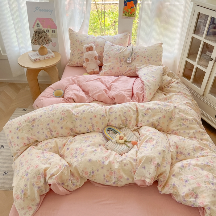 91家纺网 家纺一手货源 找家纺 玉海棠家纺 2025新款云感双层纱暗合四件套 满庭芳