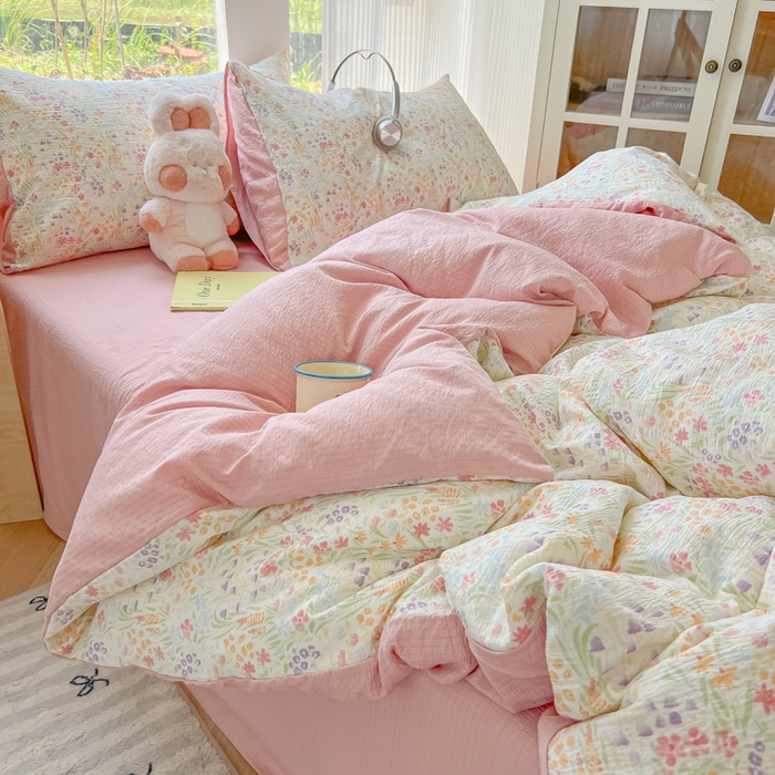 91家纺网 家纺一手货源 找家纺 玉海棠家纺 2025新款云感双层纱暗合四件套 田野