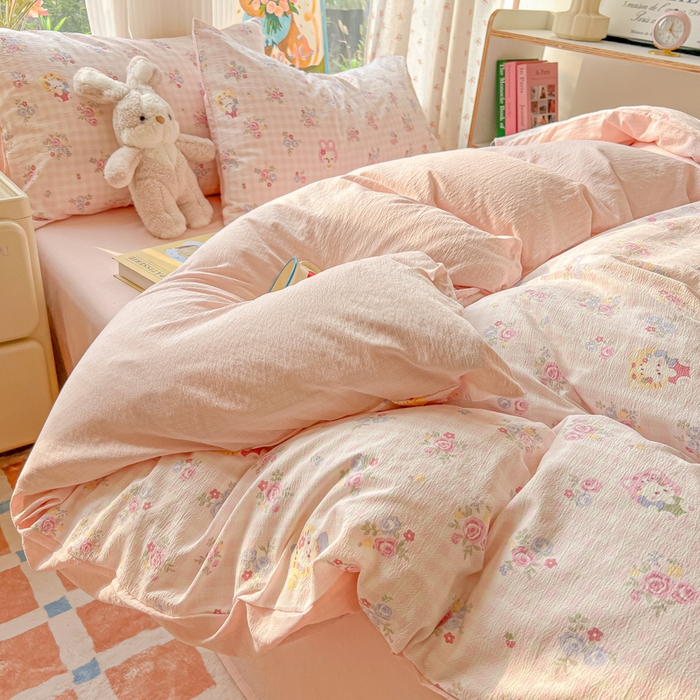 91家纺网 家纺一手货源 找家纺 玉海棠家纺 2025新款云感双层纱暗合四件套 花园小猫