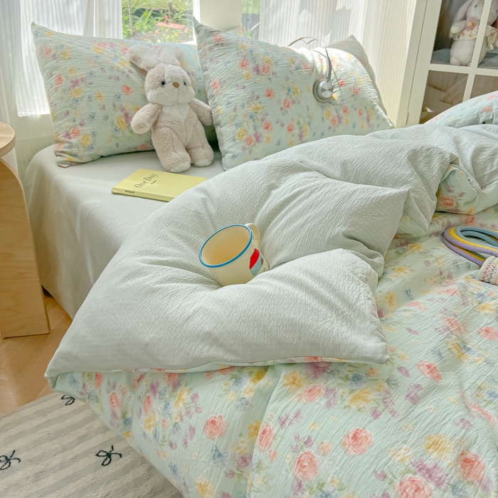 91家纺网 家纺一手货源 找家纺 玉海棠家纺 2025新款云感双层纱暗合四件套 伊人