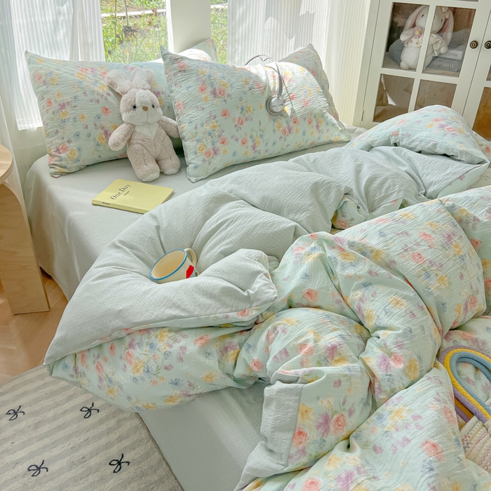 91家纺网 家纺一手货源 找家纺 玉海棠家纺 2025新款云感双层纱暗合四件套 伊人