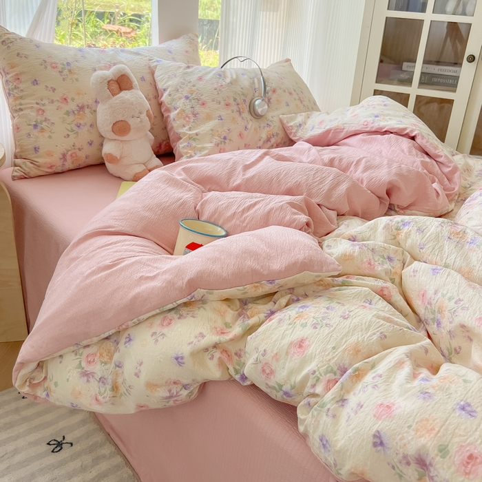 91家纺网 家纺一手货源 找家纺 玉海棠家纺 2025新款云感双层纱暗合四件套 满庭芳