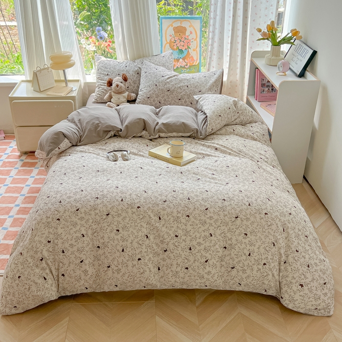 91家纺网 家纺一手货源 找家纺 玉海棠家纺 2025新款云感双层纱暗合四件套 兔与晚风