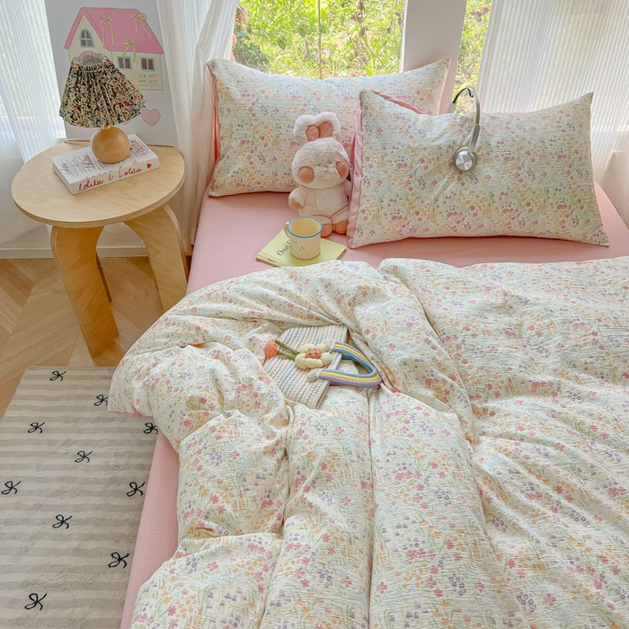 91家纺网 家纺一手货源 找家纺 玉海棠家纺 2025新款云感双层纱暗合四件套 田野