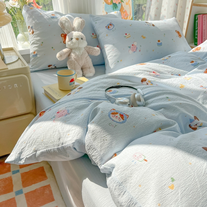 91家纺网 家纺一手货源 找家纺 玉海棠家纺 2025新款云感双层纱暗合四件套 动物狂欢会兰