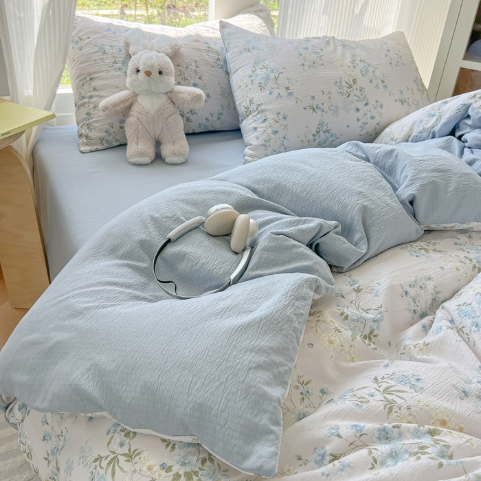 91家纺网 家纺一手货源 找家纺 玉海棠家纺 2025新款云感双层纱暗合四件套 兰草