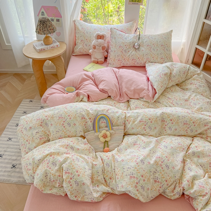 91家纺网 家纺一手货源 找家纺 玉海棠家纺 2025新款云感双层纱暗合四件套 田野