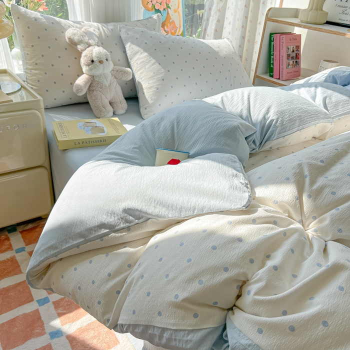 91家纺网 家纺一手货源 找家纺 玉海棠家纺 2025新款云感双层纱暗合四件套 小确幸