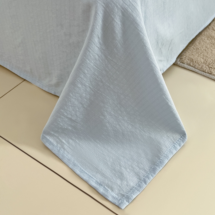 91家纺网 家纺一手货源 找家纺 玉海棠家纺 2025新款云感双层纱暗合四件套 蓝格纹