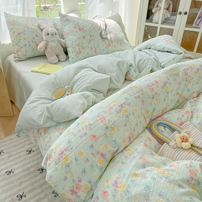 91家纺网 家纺一手货源 找家纺 玉海棠家纺 2025新款云感双层纱暗合四件套 伊人