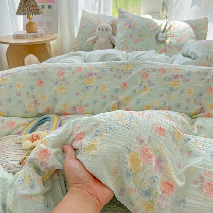 91家纺网 家纺一手货源 找家纺 玉海棠家纺 2025新款云感双层纱暗合四件套 伊人