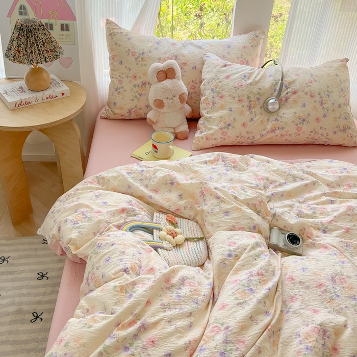 91家纺网 家纺一手货源 找家纺 玉海棠家纺 2025新款云感双层纱暗合四件套 满庭芳