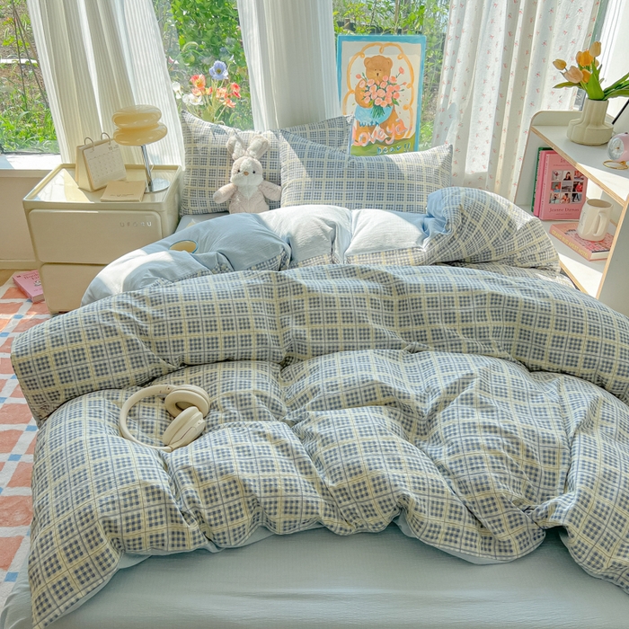 91家纺网 家纺一手货源 找家纺 玉海棠家纺 2025新款云感双层纱暗合四件套 定格时光