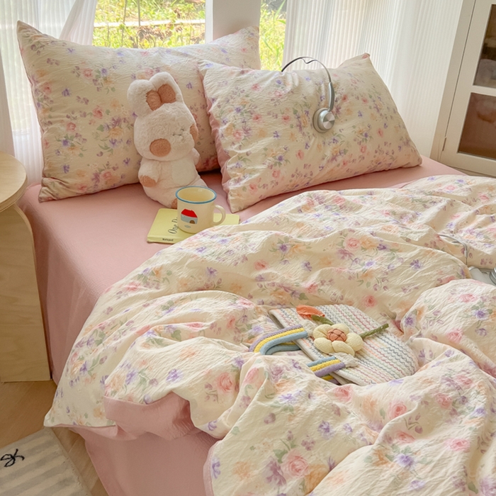 91家纺网 家纺一手货源 找家纺 玉海棠家纺 2025新款云感双层纱暗合四件套 满庭芳