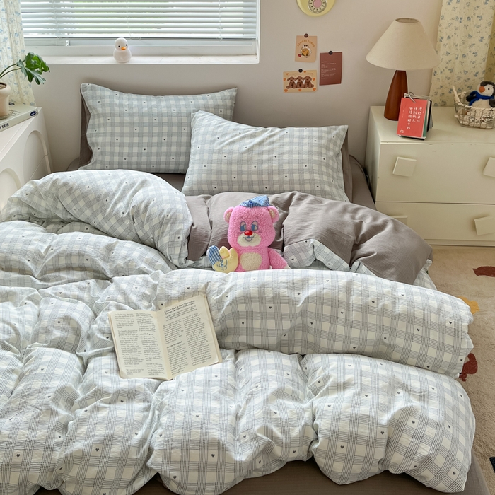 91家纺网 家纺一手货源 找家纺 玉海棠家纺 2025新款云感双层纱暗合四件套 灰雅格