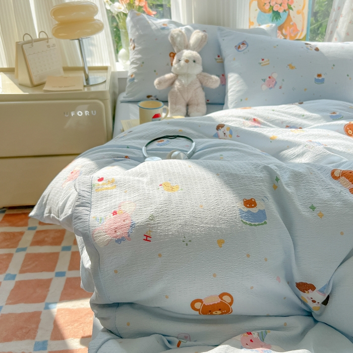 91家纺网 家纺一手货源 找家纺 玉海棠家纺 2025新款云感双层纱暗合四件套 动物狂欢会兰