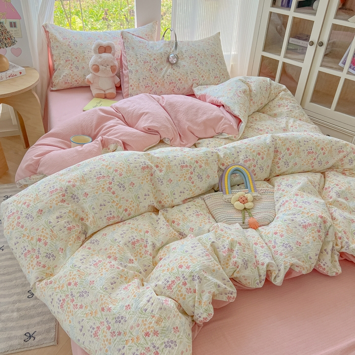 91家纺网 家纺一手货源 找家纺 玉海棠家纺 2025新款云感双层纱暗合四件套 田野