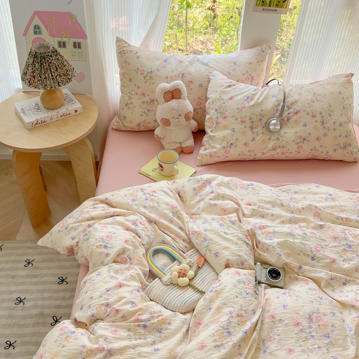 91家纺网 家纺一手货源 找家纺 玉海棠家纺 2025新款云感双层纱暗合四件套 满庭芳