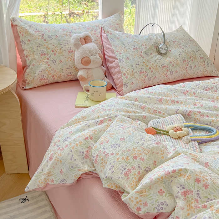 91家纺网 家纺一手货源 找家纺 玉海棠家纺 2025新款云感双层纱暗合四件套 田野