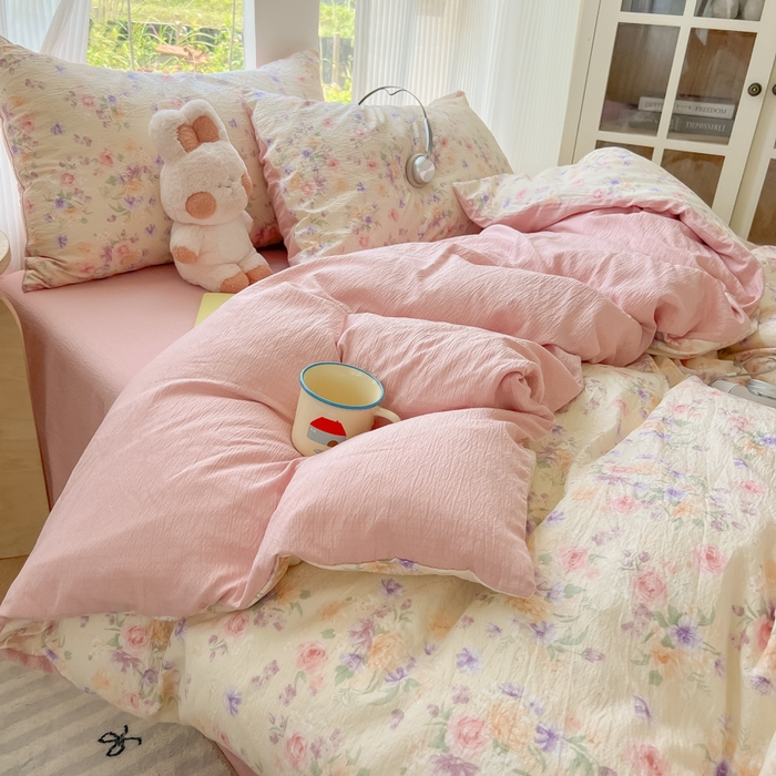 91家纺网 家纺一手货源 找家纺 玉海棠家纺 2025新款云感双层纱暗合四件套 满庭芳