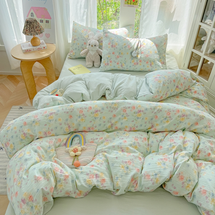 91家纺网 家纺一手货源 找家纺 玉海棠家纺 2025新款云感双层纱暗合四件套 伊人