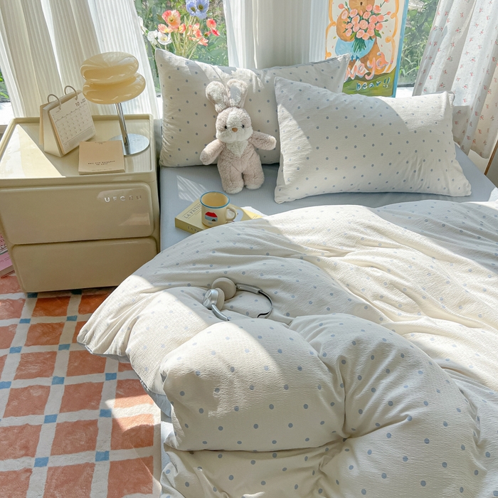 91家纺网 家纺一手货源 找家纺 玉海棠家纺 2025新款云感双层纱暗合四件套 小确幸