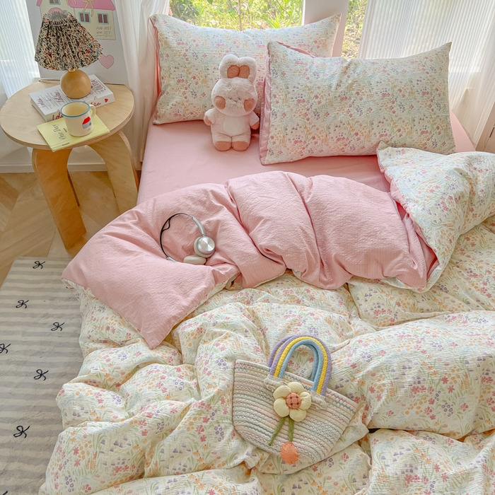 91家纺网 家纺一手货源 找家纺 玉海棠家纺 2025新款云感双层纱暗合四件套 田野