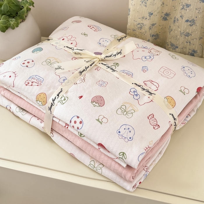 91家纺网 家纺一手货源 找家纺 玉海棠家纺 2025新款云感双层纱暗合四件套 凯蒂猫