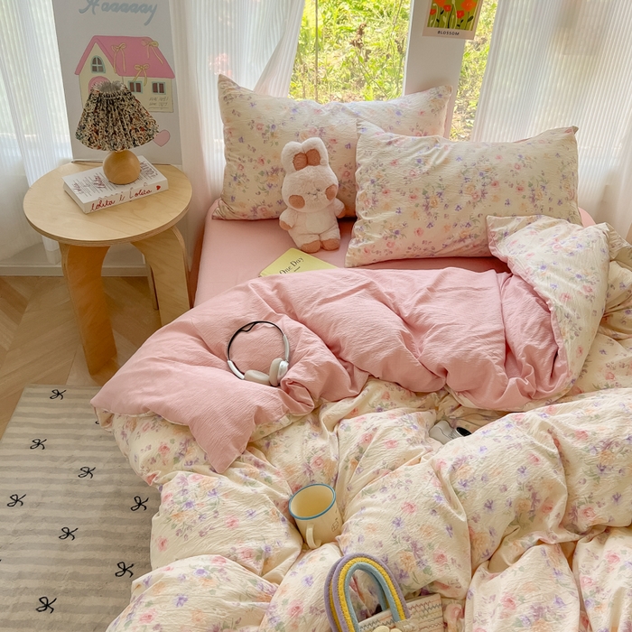 91家纺网 家纺一手货源 找家纺 玉海棠家纺 2025新款云感双层纱暗合四件套 满庭芳