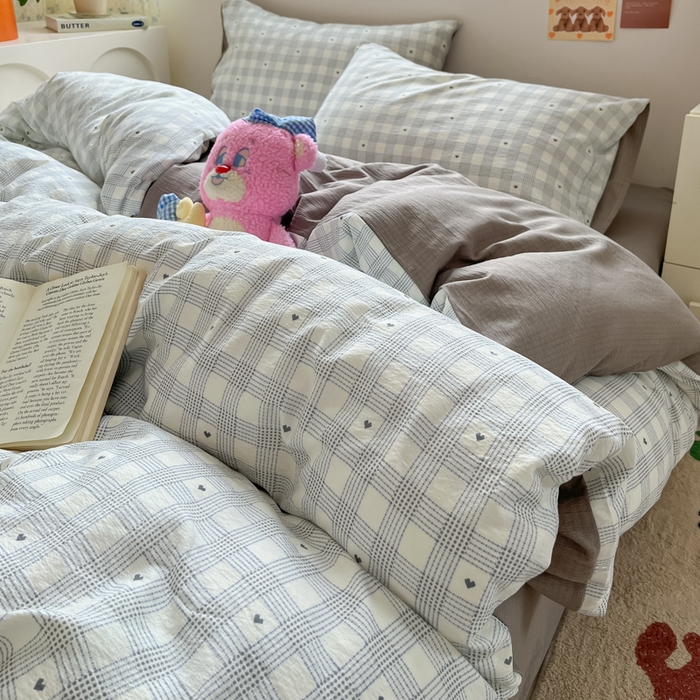 91家纺网 家纺一手货源 找家纺 玉海棠家纺 2025新款云感双层纱暗合四件套 灰雅格